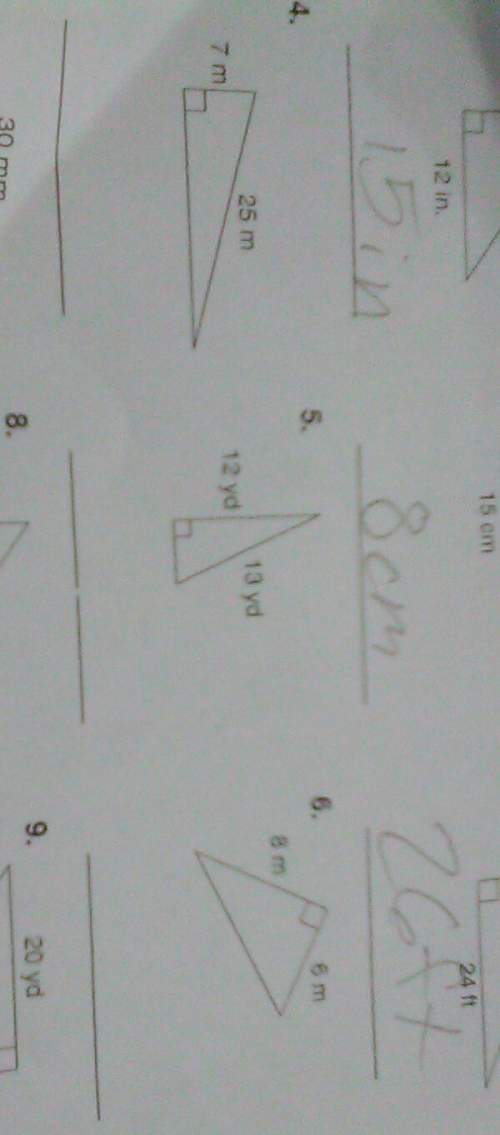 Use the pythagorean theorem to answer 4 5 and 6