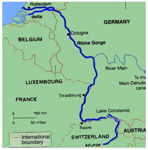 on the map below, the blue line represents which important european river?