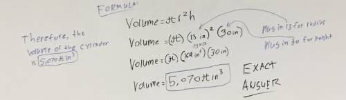 Volume of a cylinder with a radius of 13 in and height of 30 in