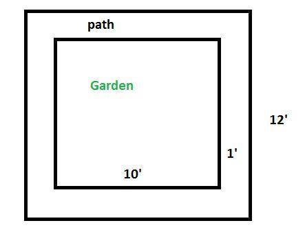 Avegetable garden and a surrounding path are shaped like a square together are 12 ft wide. the path