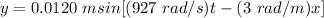 y=0.0120\ msin[(927\ rad/s)t-(3\ rad/m)x]