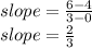slope = \frac{6-4}{3-0} \\slope = \frac{2}{3}