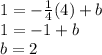 1 = - \frac {1} {4} (4) + b\\1 = -1 + b\\b = 2
