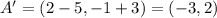 A'=(2-5,-1+3)=(-3,2)