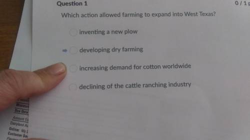 Which action allowed farming to be expand into west texas?  a inventing a new plow b developing dry