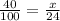 \frac{40}{100} = \frac{x}{24}