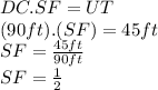 DC.SF=UT\\(90ft).(SF)=45ft\\SF=\frac{45ft}{90ft} \\SF=\frac{1}{2}