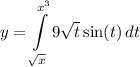\displaystyle y = \int\limits^{x^3}_{\sqrt{x}} {9\sqrt{t} \sin (t)} \, dt