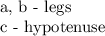 \text{a, b - legs}\\\text{c - hypotenuse}
