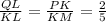 \frac{QL}{KL}=\frac{PK}{KM} =\frac{2}{5}