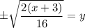 \pm \sqrt{\dfrac{2(x+3)}{16}}=y