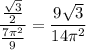 \dfrac{\frac{\sqrt3}2}{\frac{7\pi^2}9}=\dfrac{9\sqrt3}{14\pi^2}