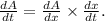 \frac{dA}{dt} = \frac{dA}{dx} \times \frac{dx}{dt}.