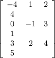 \left[\begin{array}{ccc}-4&1&2&4\\0&-1&3&1\\3&2&4&5\end{array}\right]