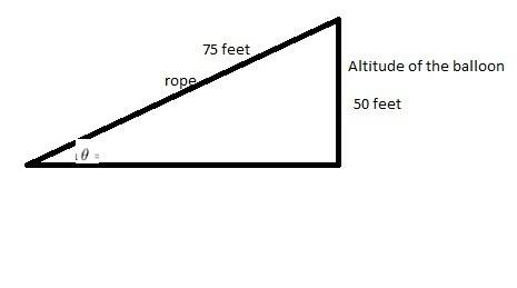 Arope is tied to the bottom of a hot air balloon as shown. the altitude of the balloon is 50 feet an