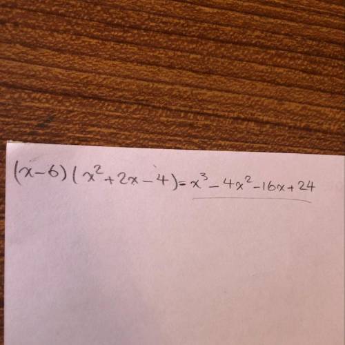 Multiply the polynomials. (x-6)(x^2+2x-4)