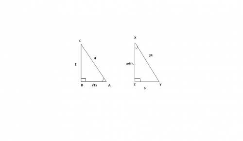 Which triangle is similar to △abc if sin(a)=1/4, cos(a)=√15/4, and tan(a)=1/√15?