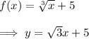 f(x)=\sqrt[3]{x} +5\\\\\implies y = \sqrt{3}{x}+5