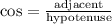 \cos = \frac{\text{adjacent}}{\text{hypotenuse}}