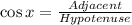 \cos x=\frac{Adjacent}{Hypotenuse}