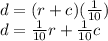 d=(r+c)(\frac{1}{10})\\d=\frac{1}{10}r+\frac{1}{10}c