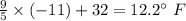 \frac{9}{5}\times(-11)+32=12.2^{\circ}\ F