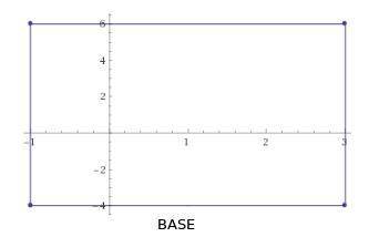 Plot a rectangle with vertices (–1, –4), (–1, 6), (3, 6), and (3, –4). what is the length of the bas