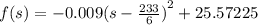 f(s) = - 0.009 {( s- \frac{233}{6}) }^{2} + 25.57225