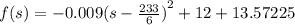 f(s) = - 0.009 {( s- \frac{233}{6}) }^{2} + 12 + 13.57225