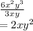 \frac{6x^{2}y^3}{3xy}\\=2xy^2
