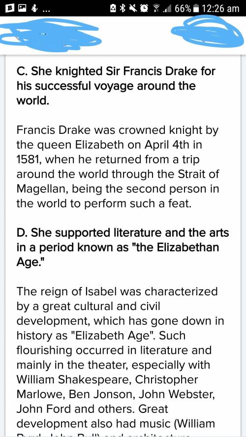 Which is an accurate description of queen elizabeth i of england and her reign?  a. she established