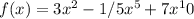 f(x)=3x^2-1/5x^5+7x^10