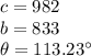 c=982\\b=833\\\theta = 113.23\°