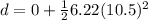 d = 0 + \frac{1}{2}6.22(10.5)^2