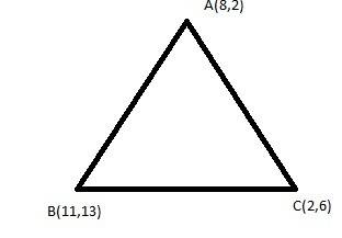 If a equals 8, 2 b equals 11, 13 and c equals 2, 6 classify the following triangle as either right o