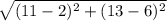\sqrt{(11-2)^2+(13-6)^2}