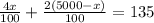 \frac{4x}{100}+\frac{2(5000-x)}{100}=135