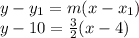 y-y_1=m(x-x_1)\\y-10=\frac{3}{2}(x-4)