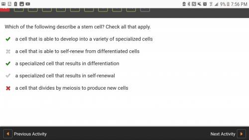 Which of the following describe a stem cell?  check all that apply. a cell that is able to develop i