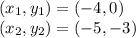 (x_{1}, y_{1} )=(-4,0)\\(x_{2}, y_{2} )=(-5,-3)