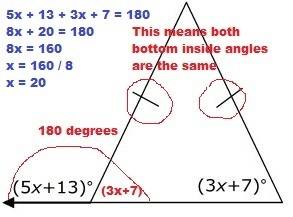 Asap!   find the value of x (5x+13) (3x+7) a. 10 b. 15 c. 20 d. 25