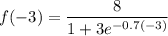 f(-3) = \dfrac{8}{1+3e^{-0.7(-3)}}