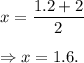 x=\dfrac{1.2+2}{2}\\\\\Rightarrow x=1.6.