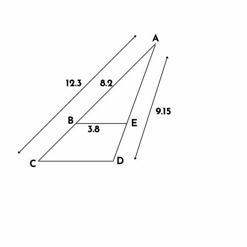 Abc and aed are straight lines. be and cd are parallel. ac = 12.3cm ab = 8.2cm be = 3.8cm a) work ou