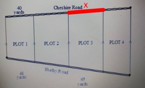 Plots of land between two roads are laid out according to the boundaries shown. the boundaries betwe