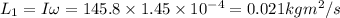 L_1 = I\omega = 145.8 \times 1.45 \times 10^{-4} = 0.021 kg m^2/s