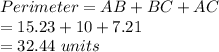 Perimeter=AB+BC+AC\\=15.23+10+7.21\\=32.44\ units