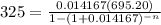 325= \frac{0.014167(695.20)}{1-(1+0.014167)^{-n}}