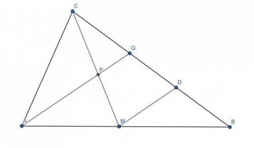 In △abc, cm is the median to ab and side bc is 12 cm long. there is a point p∈ cm and a line ap inte