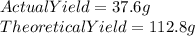ActualYield=37.6g\\TheoreticalYield=112.8g